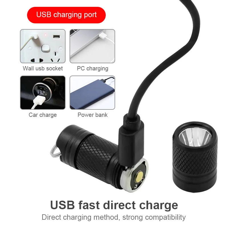 Built-in Battery Keychain Flashlight Small Lantern Mini USB Rechargeable LED Flashlight Light Pocket Waterproof Torch Lamp