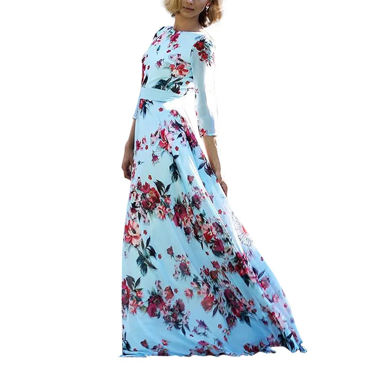 Plus Size Floral Printed Bohemian Dresses for Women Casual Summer Beach Dresses O Neck Party Night Club Vestidos