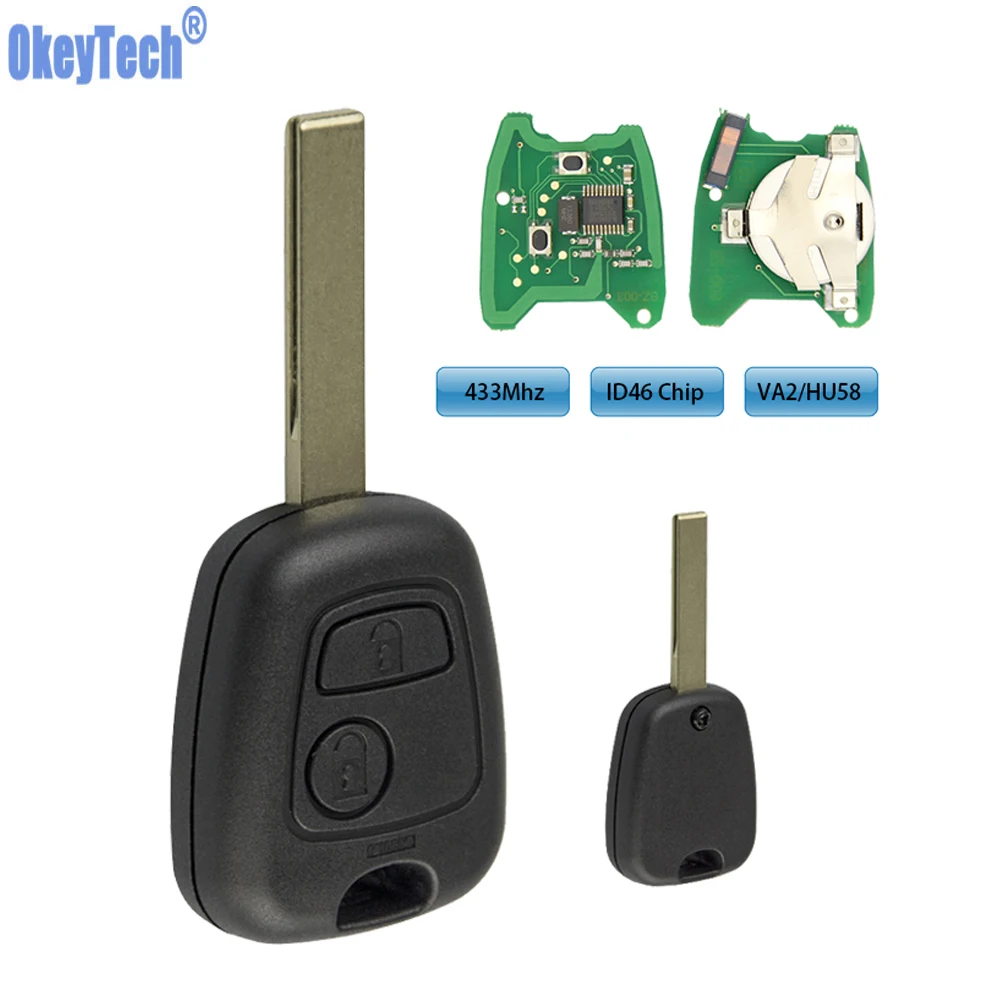 

OkeyTech 433MHz ID46 Chip 2 Buttons Car Replacement Remote Key Fob For Citroen C1 C3 for Peugeot 307 Uncut Blank Blade Remtekey