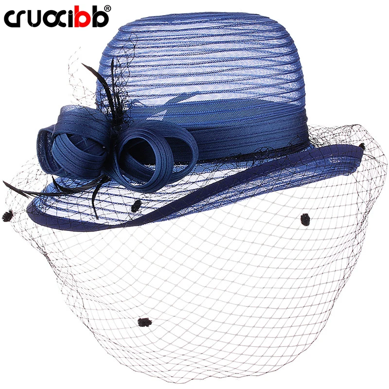 CRUOXIBB Женские Кентукки Дерби платье Bowler церковный колокол шляпа Чай Вечерние Свадебная шляпка элегантная органза свадебные летние шляпы