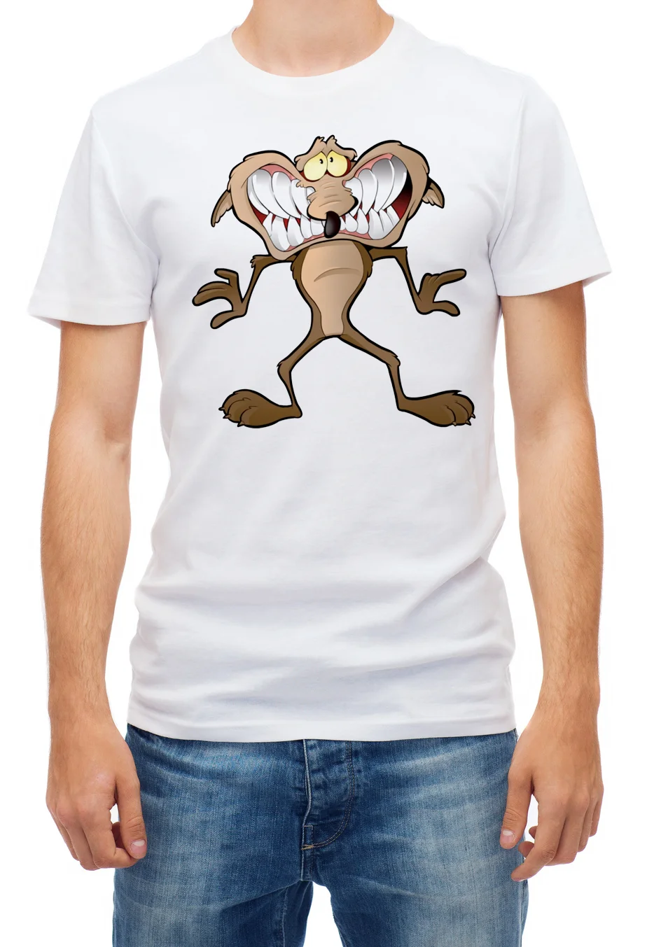 Белая футболка с коротким рукавом героями мультфильмов Wile E Coyote для мужчин и