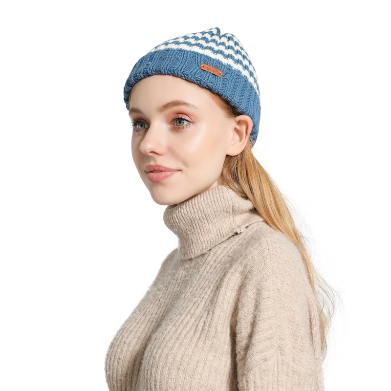 

2019 Autumn and Winter New Women Cap Two-color Mix and Match Color Knit Hat Cuffed Outdoor Warm Casual Men and Women Wool Caps