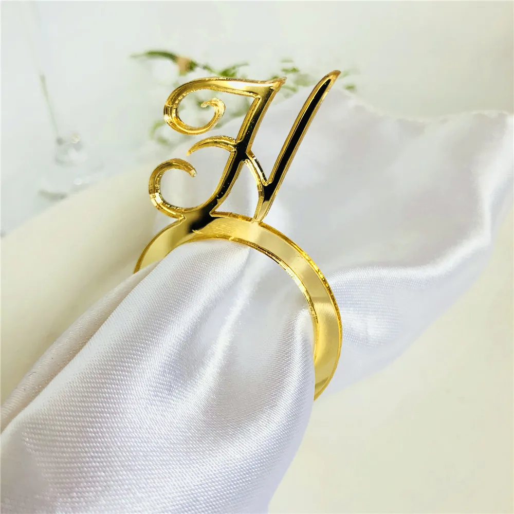 Personalized Letter Table Napkin Ring Wood Napkin Ring Custom Wedding napkin rings Acrylic Cut Napkin Ring with Initials Name