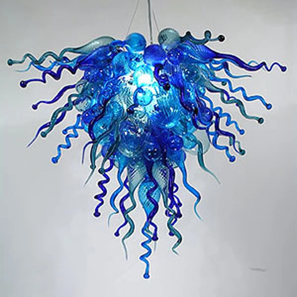 

Home Decoration Pendant Lamps Murano Flower Lights Blue Color 28 Inches LED 100% Hand Blow Glass Chandelier for Center Pieces