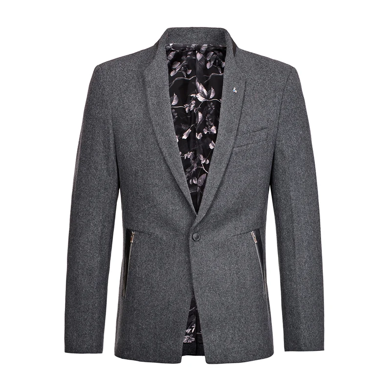 Мужской приталенный шерстяной Блейзер на одной пуговице с воротником-костюмом |