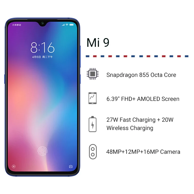  Global ROM Xiaomi Mi 9 Mi9 8GB 256GB Smartphone Snapdragon 855 Octa Core 6.39