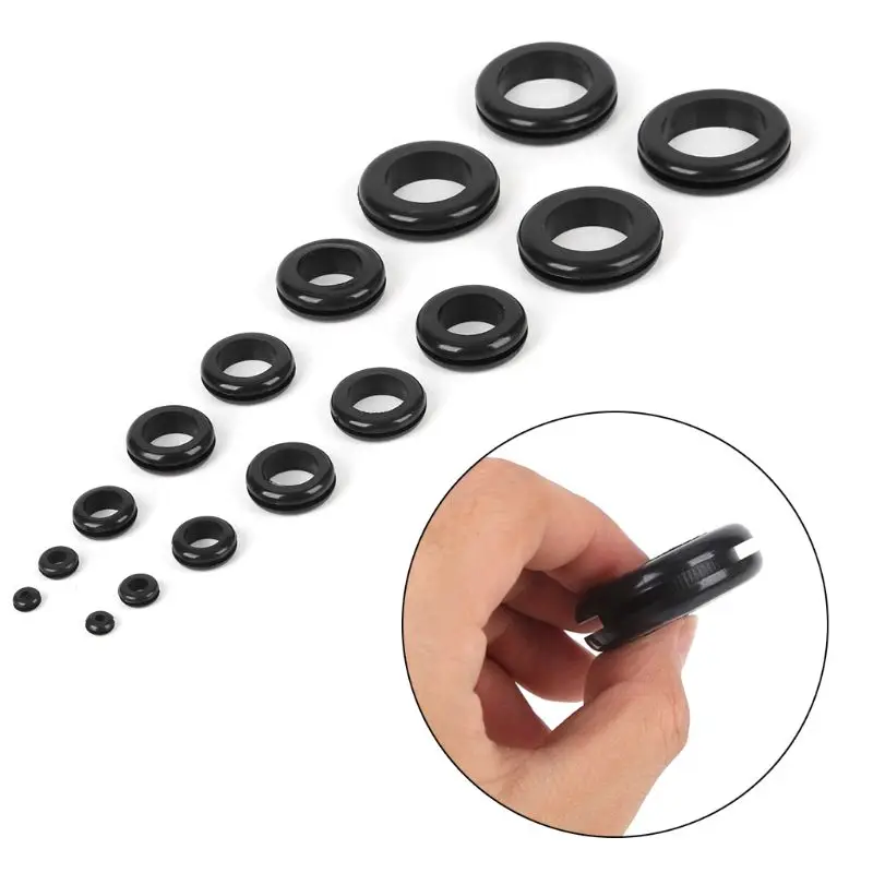 200Pcs/box Rubber Grommet Gasket Kits for Wire Cable Black Assortment Set