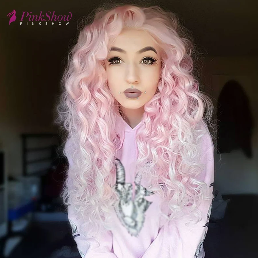 

Pinkshow Pink Wig Curly Lace Front Wigs For Women Synthetic Lace Front Wig Glueless Heat Resistant Fiber Cosplay Daily Wig