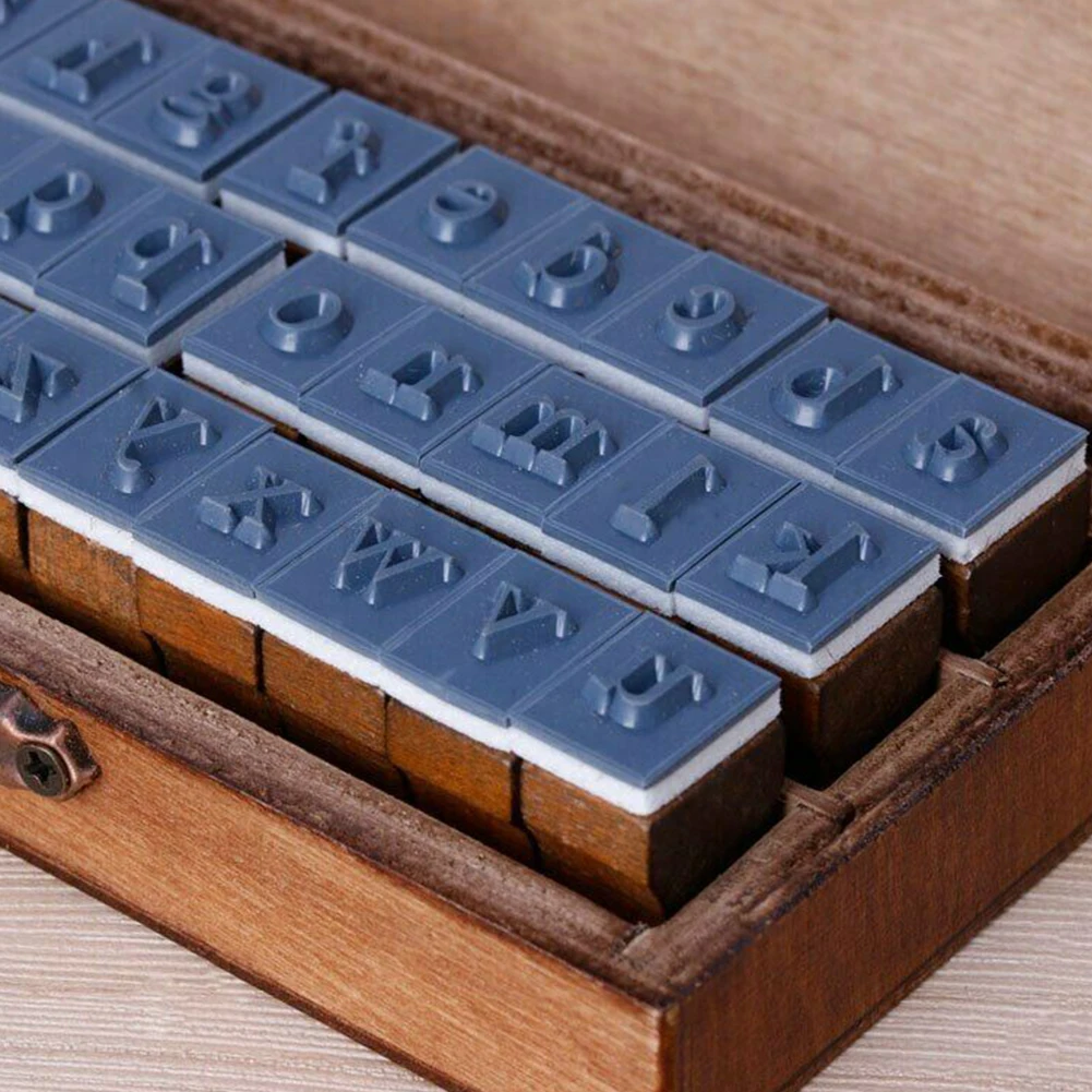 30 шт. играть DIY символ Ретро Алфавит буквы портативный обучения детей Детский верхний регистр строчный деревянный ящик комплект резиновых штампов
