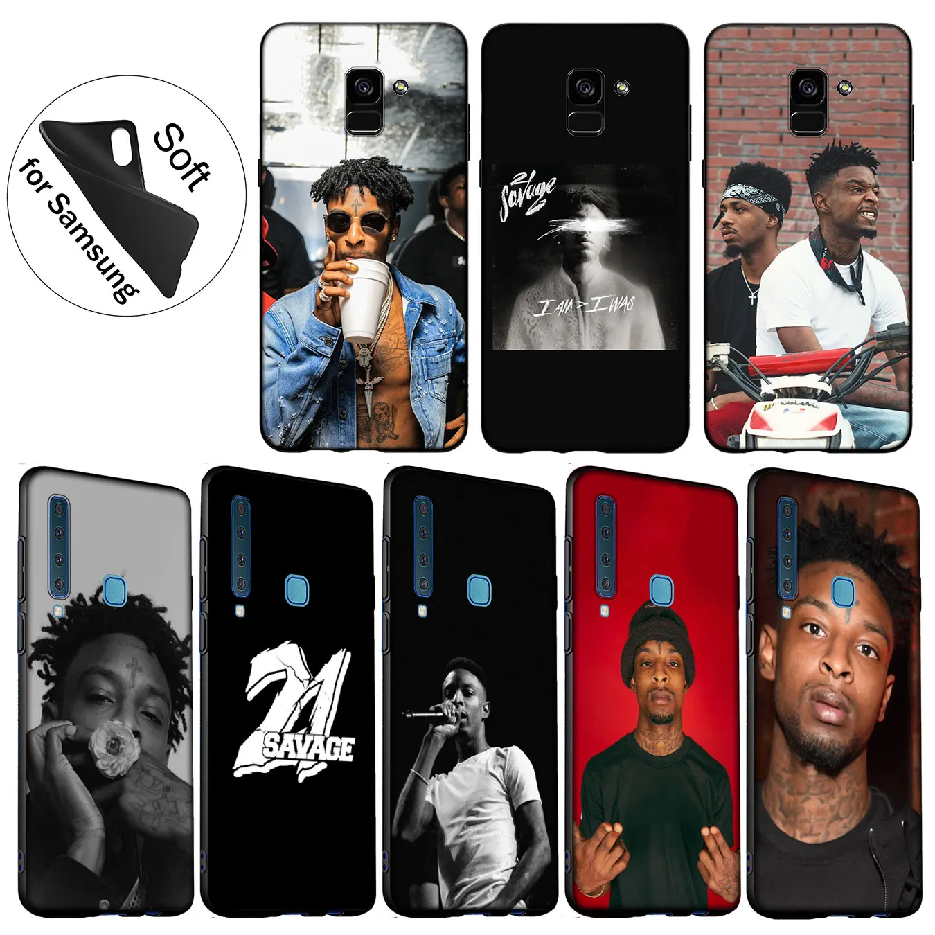 IYICAO 21 Savage Soft Silicone Cover Case for Samsung Galaxy J8 J7 Duo J6 J4 Plus A2 Core Prime 2018 TPU Black |