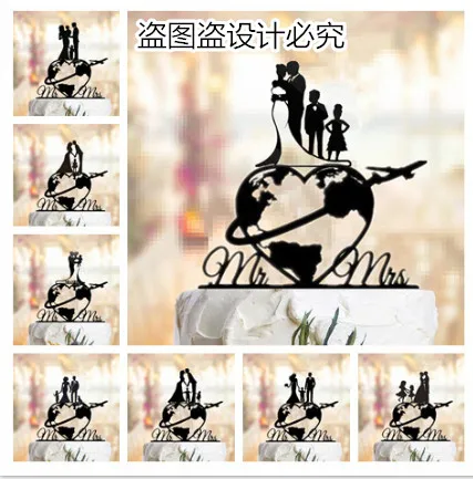 Travel themed family style wedding cake topper world map cake topper airplane map silhouette acrylic cake topper cake toppers