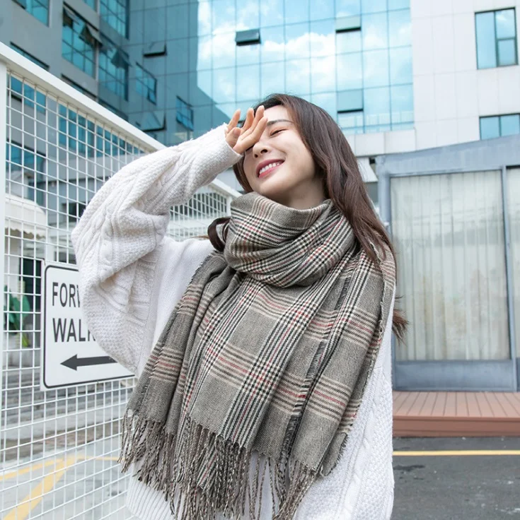 

Plaid scarf British wind cashmere scarf Women 2019 autumn and winter new fashion warm scarf fringed shawl cycling windproof warm