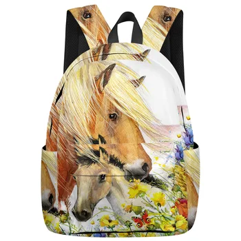 

Mother And Child Horse Animal Color Backpack College Students Laptop Backpack Book Bag Casual School Bag