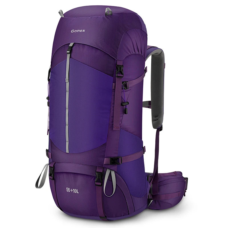 Gonex 55/65L альпинистский рюкзак сверхмощный Открытый походный рюкзак водостойкий рюкзак Кемпинг дождевик входит в комплект - Цвет: Purple