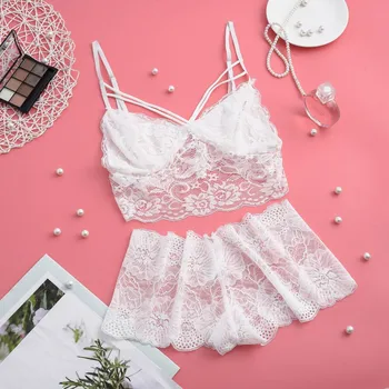 

Sexy Lace Women Lingerie Sets Two Piece Wireless Transparent Bra And Panty Sets White Underwear Bandage Women Lingerie Intimate