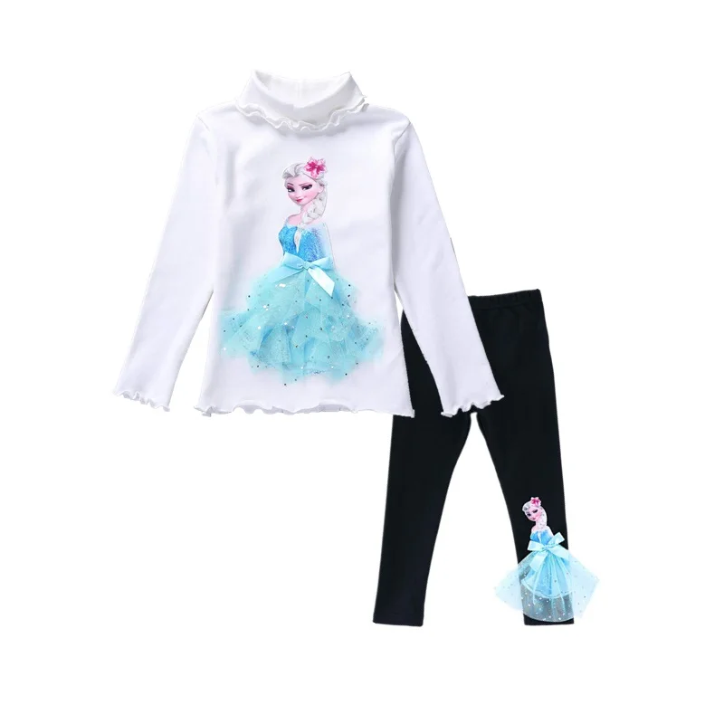 Одежда для девочек-подростков; осенняя одежда; рубашка с длинными рукавами и вышивкой Эльзы; ледяные гетры принцессы Софии; милая детская одежда; костюм