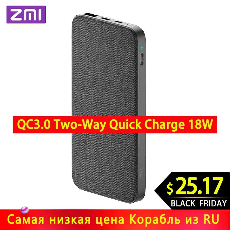 Z mi 10000mAh power Bank QC3.0 PD type-C PD Двусторонняя Быстрая зарядка 18 Вт внешняя батарея для мобильных телефонов mi 9 iPhone