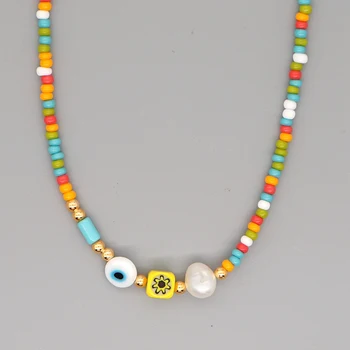 

Go2Boho Evil Eye Necklace On Neck Boho Rainbow Seed Beads Pearl Necklaces For Women Jewelry 2020 Fashion Accesorios Mujer Choker