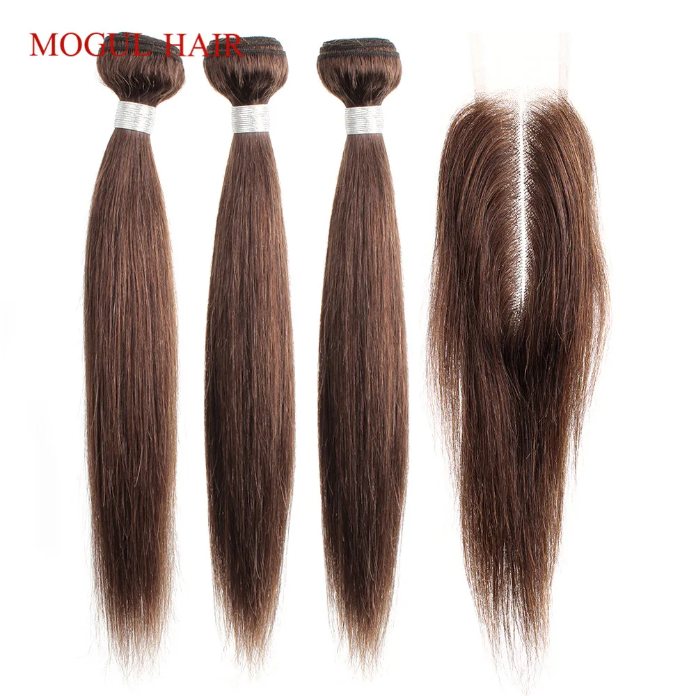 

Mogul Hair Dark Brown Color 4 Brazilian Straight Bundles With 2x6 Kim K Closure Non Remy Human Hair Natural Color