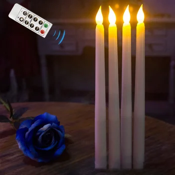 

Pack of 12 Yellow Flickering Remote LED Candles,Plastic Flameless Remote Taper Candles,bougie led For Dinner Party Decoration