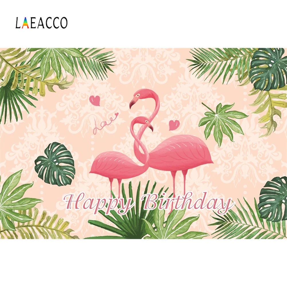 Laeacco Tropical Theme Party Photo Backgrounds Flamingo Plants Leaves Photography Backdrops Baby Birthday Photocall Studio | Электроника