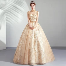 Роскошные золотые платье на пятнадцатилетие расшитое блестками длинное в пол прозрачное милое бальное платье, 16 лет, кружевные бальные платья для выпускного вечера Платья для вечеринок
