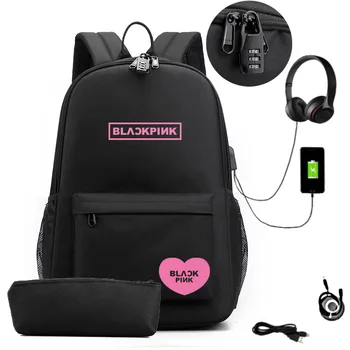 

Usb Women BLACKPINK Backpack School Bags for Teenage Girls Bookbags Large Student Teen Schoolbag Korea Preppy Style Mochilas