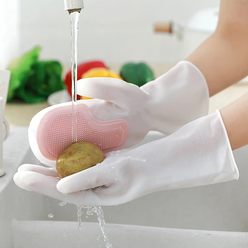 Dishwashing Scrubber Dish Washing Sponge Rubber Scrub Gloves Kitchen Cleaning 