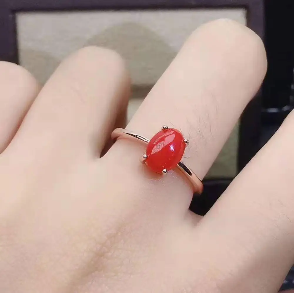 ring Бутик красный коралл S925 Набор Кулон Кольцо Серьги Мода классический - Цвет камня: ring