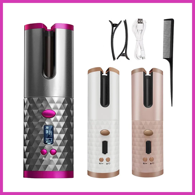 Wireless Automatic Curling Iron Hair Curler USB Rechargeable for LCD Display Curly Machine with 1 Comb+2pc Clips Dropshipping
