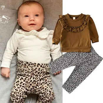 

Toddler Kid Baby Girl Clothes Little Big Sister Ruffle Romper Tshirts Leopard Pants Outfit Set Family Matching Outfits