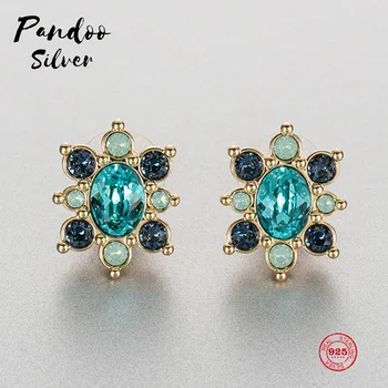 

PANDOO Fashion Charm Sterling Silver Original 1:1 Copy, Colorful And Magnificent Shining Earrings Women's Luxury Jewelry Gifts