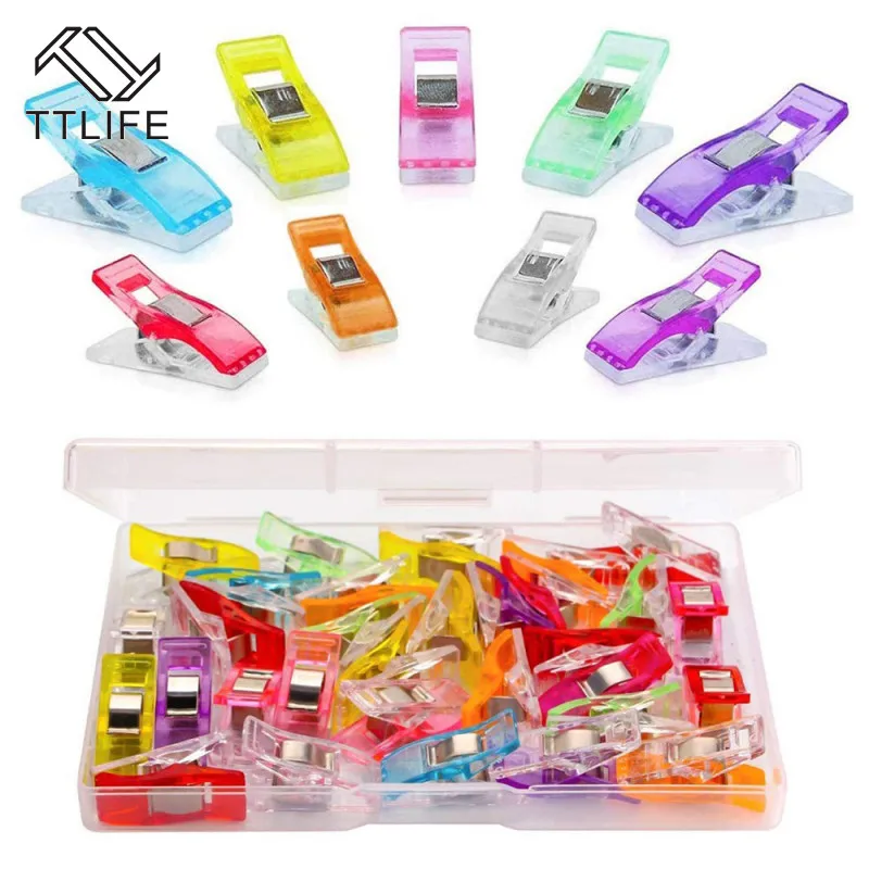 

30/50pcs DIY Patchwork Mixed Plastic Clips Holder with Box for Fabric Quilting Craft DIY Sewing Knitting Garment Clips Clamps