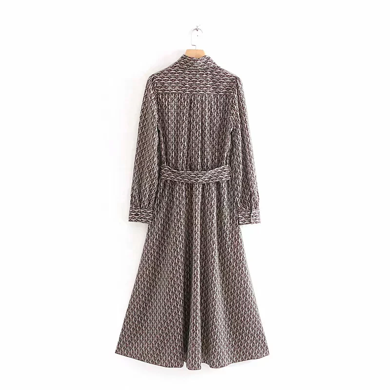 Мода Za женское платье миди элегантное печатное платье с О-образным вырезом и бантом с длинным рукавом Повседневные платья стильные женские платья