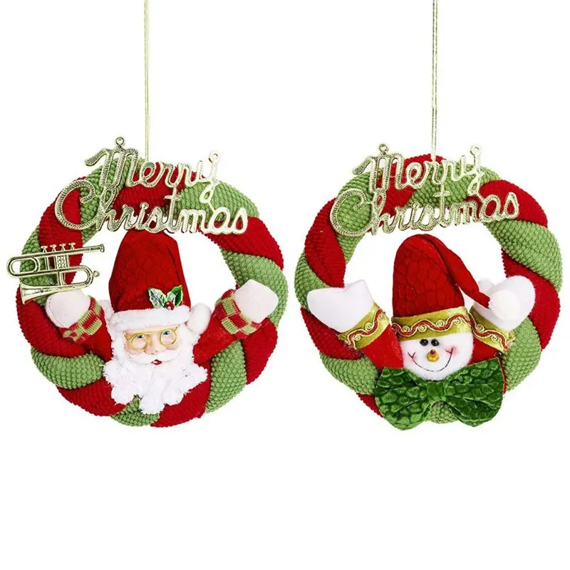 

2PCS Christmas Wreaths Merry Xmas Gift Ornaments Santa Claus Snowman Door Wall Hanging Cloth Pendant Xmas Decoration