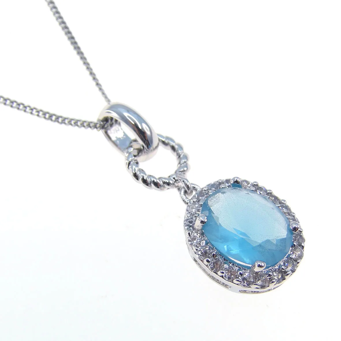 Brass Classic Retro Blue Zircon Pendant Chain Gift Giving