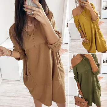 

Spring Womens Boho Summer Short Sleeve Long T-Shirt Casual Cotton Loose Mini Dress Plus Size 2020 Brand New mujer Mini vestido
