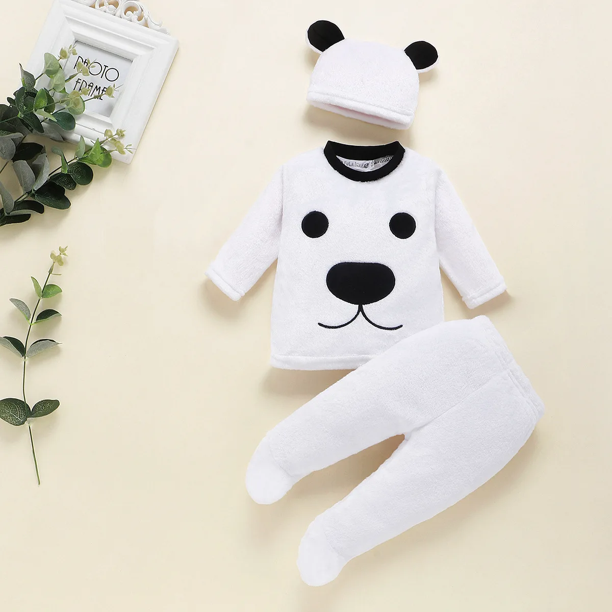 Newborn Baby Kids Jumpsuit Cute Bear Fleece Warm Top Pant Cap Clothing Children Hooded Romper Lovely Toddler Girls Boys Clothes