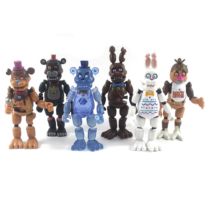 6pcs Set Game FNAF Action Figure Security Breach Bonnie Foxy Fazbear Bear Five Night At Freddy Doll With Light Animatronics Toys star action figures