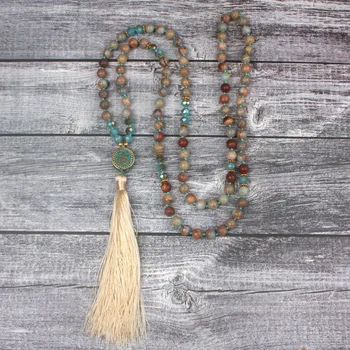 

8mm Natural stone and crystal, Nepalese beads Knotted Necklace 108 Mala Tassel Necklaces Yoga Mala meditation Jewelry Prayer