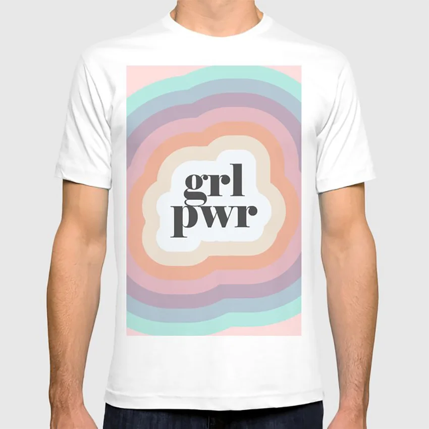 Grl Pwr футболка grl pwr girl power feminism Женская Радуга Ретро текст желтый 70s