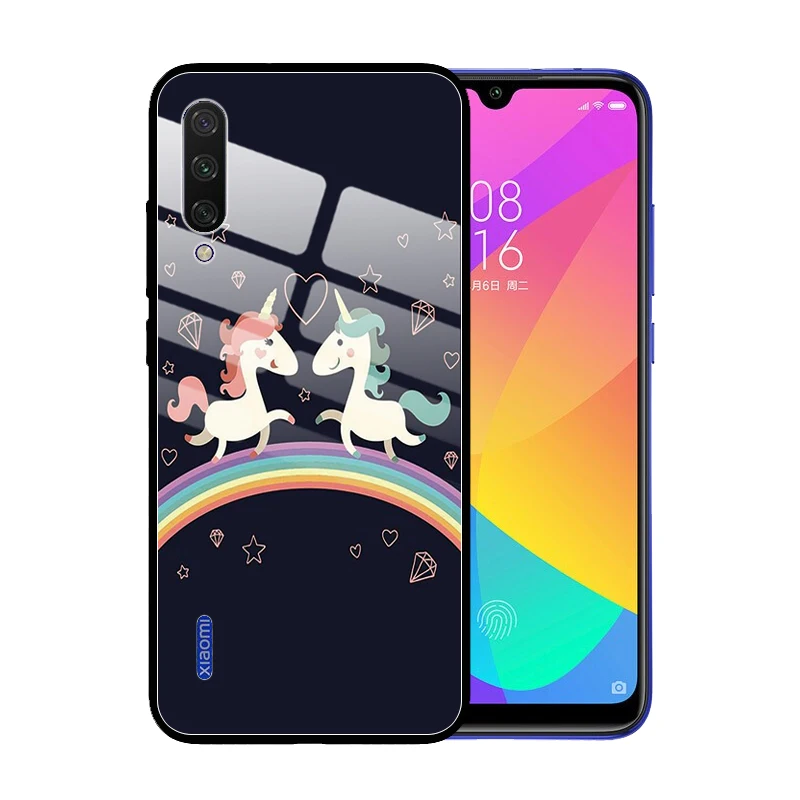 

for Xiaomi Mi 9 9T CC9 CC9E Pro SE 8 Lite Mi Mix 3 A3 Lite A2 A1 6X POCO F1 Case Unicorn Printed Tempered Glass Cover No.523
