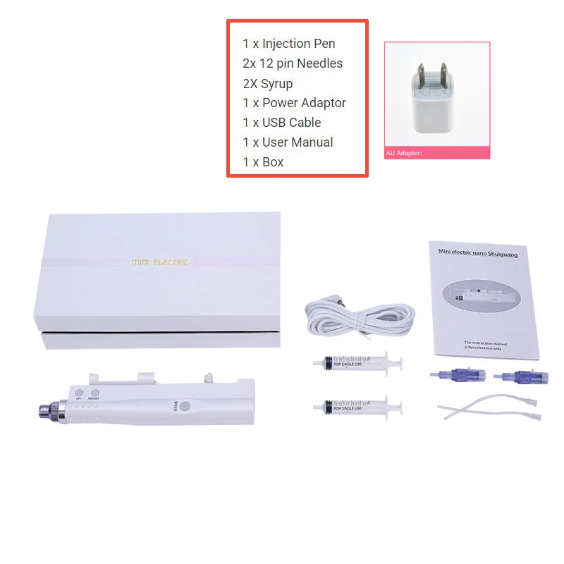 Hydra Injector Derma Pen 2 in 1 Nano Mesotherapy Microneedle Pen Mesogun Portable Smart Injector Pen Facial Treatment Machine - Цвет: AU 2PCS Needle