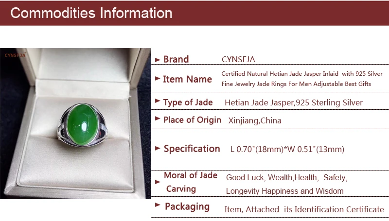 CYNSFJA настоящий Сертифицированный натуральный Хотан Jade Jasper 925 пробы Серебряный Мужской Амулет зеленый нефрит кольца размер регулируемый лучшие подарки