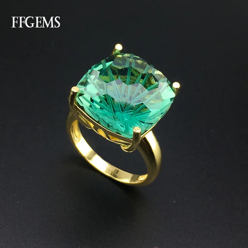 

FFGems Natural Green Crystal Rings Sterling Real 925 Silver Amethyst Quartz Gemstone Fine Jewelry Women Engagement Wedding Gift