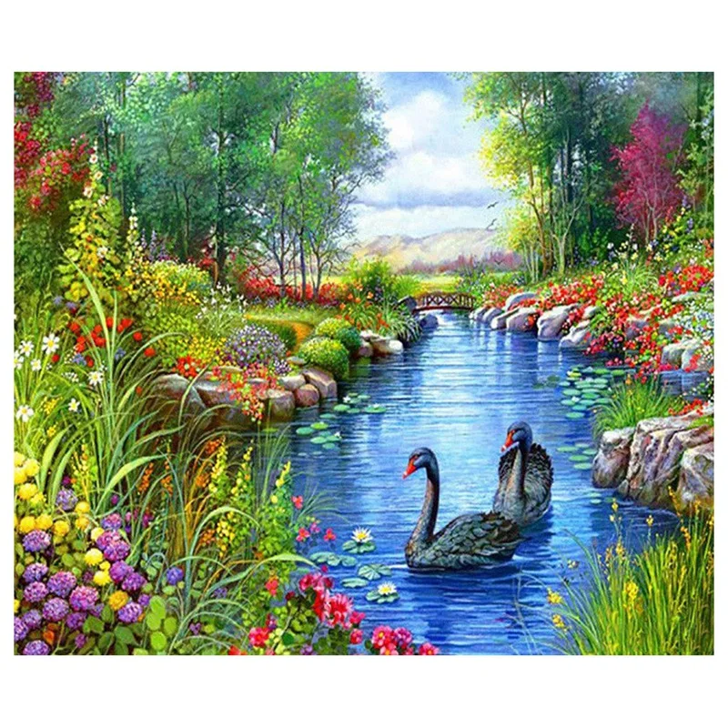 Promotion! Diy 5D Diamond Painting Swan Scenery Embroidery Cross Stitch Christmas Gift Home Decoration | Дом и сад