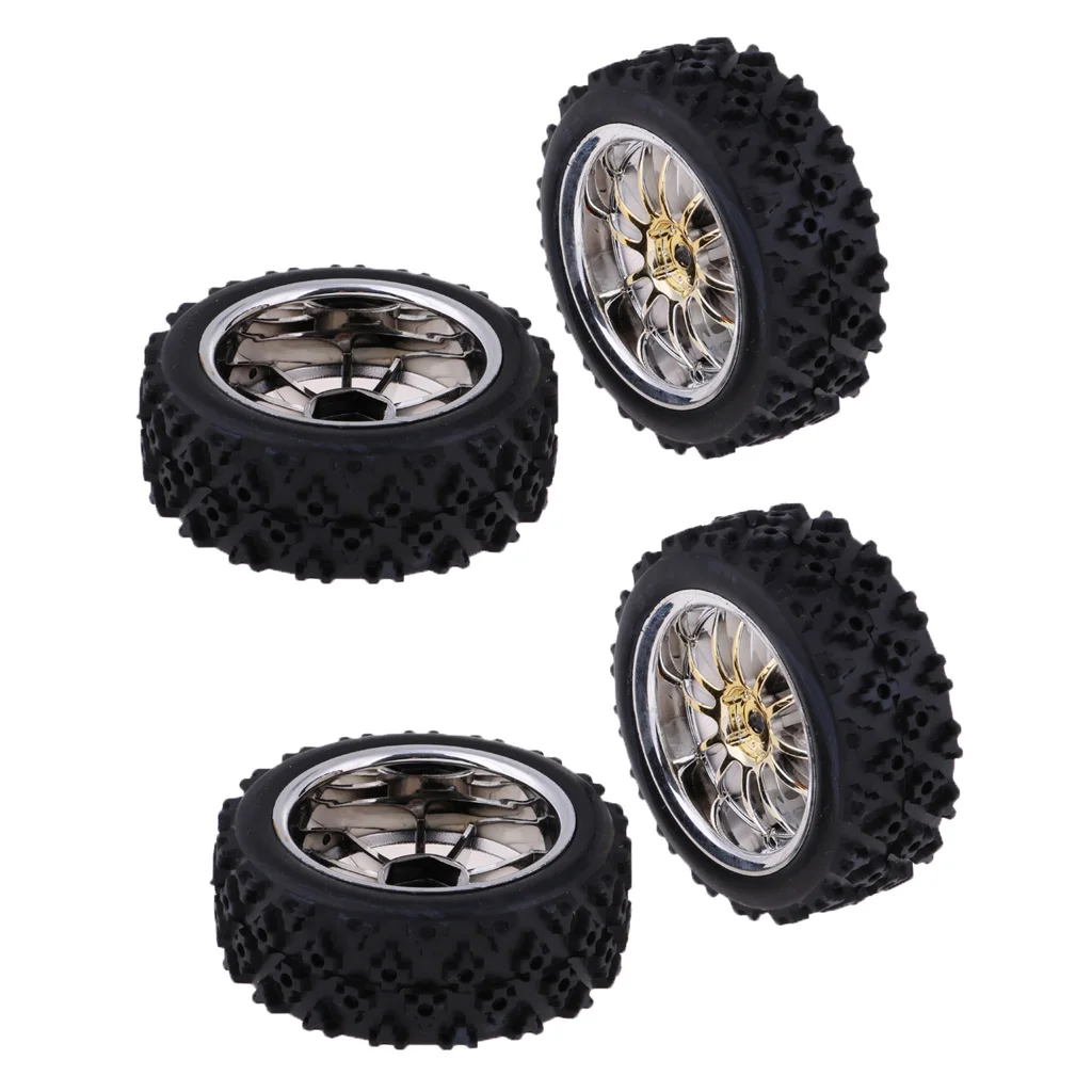 4Pc Rubber RC 1/10 Crawler Car Tires with Wheels Rims for HSP  Traxxas HPI