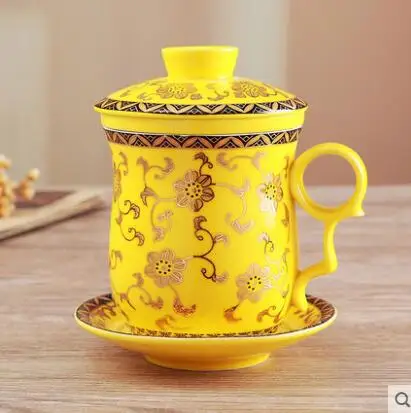 Jingdezhen подвески-талисманы в китайском стиле чашка с керамическая крышка фильтр четыре части набор китайский стиль чашка для воды офисная чашка босса - Цвет: Style 05