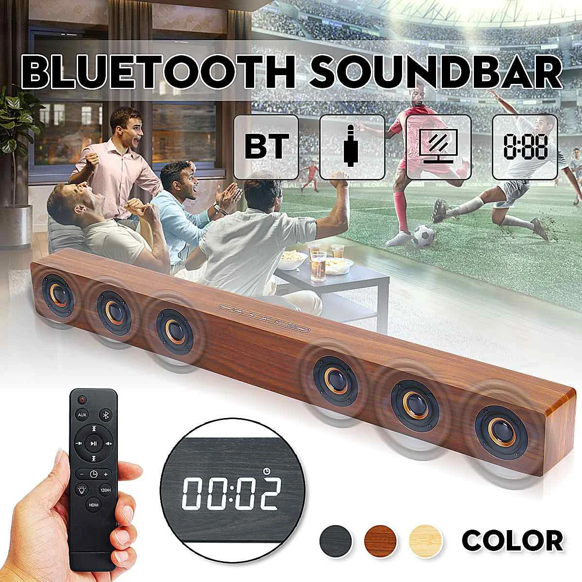  30W Wireless TV Soundbar bluetooth Speaker Sound Bar HIFI Stereo Sound Wooden Loundspeaker with AUX