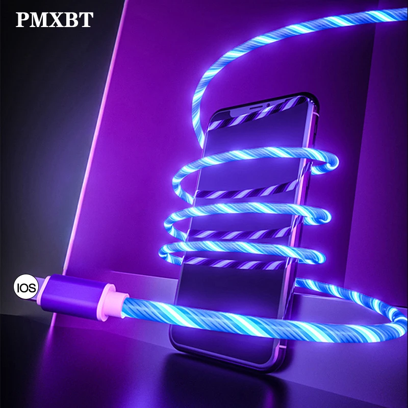 

Flowing LED USB Cable Glowing Mobile Phone Charging Cables Micro USB Type C Charge For iPhone X Samsung S8 S9 Charger Wire Cord